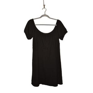 LULUS NEW $69 Ribbed Knit Off-The-Shoulder Mini Skater Dress‎ Black XL
